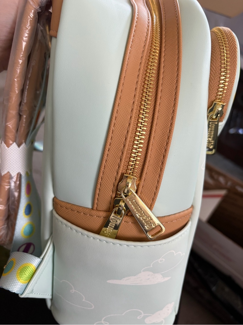 Loungefly Mint Backpack with Multicolor Heart Pocket - Picture 4 of 5